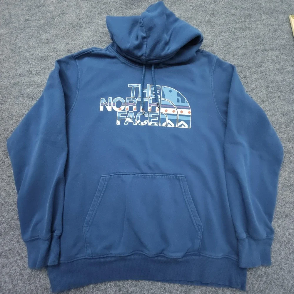 The North Face Hoodie‎ Mens Large Blue Pullover Fleece Graphic Logo Sweatshirt